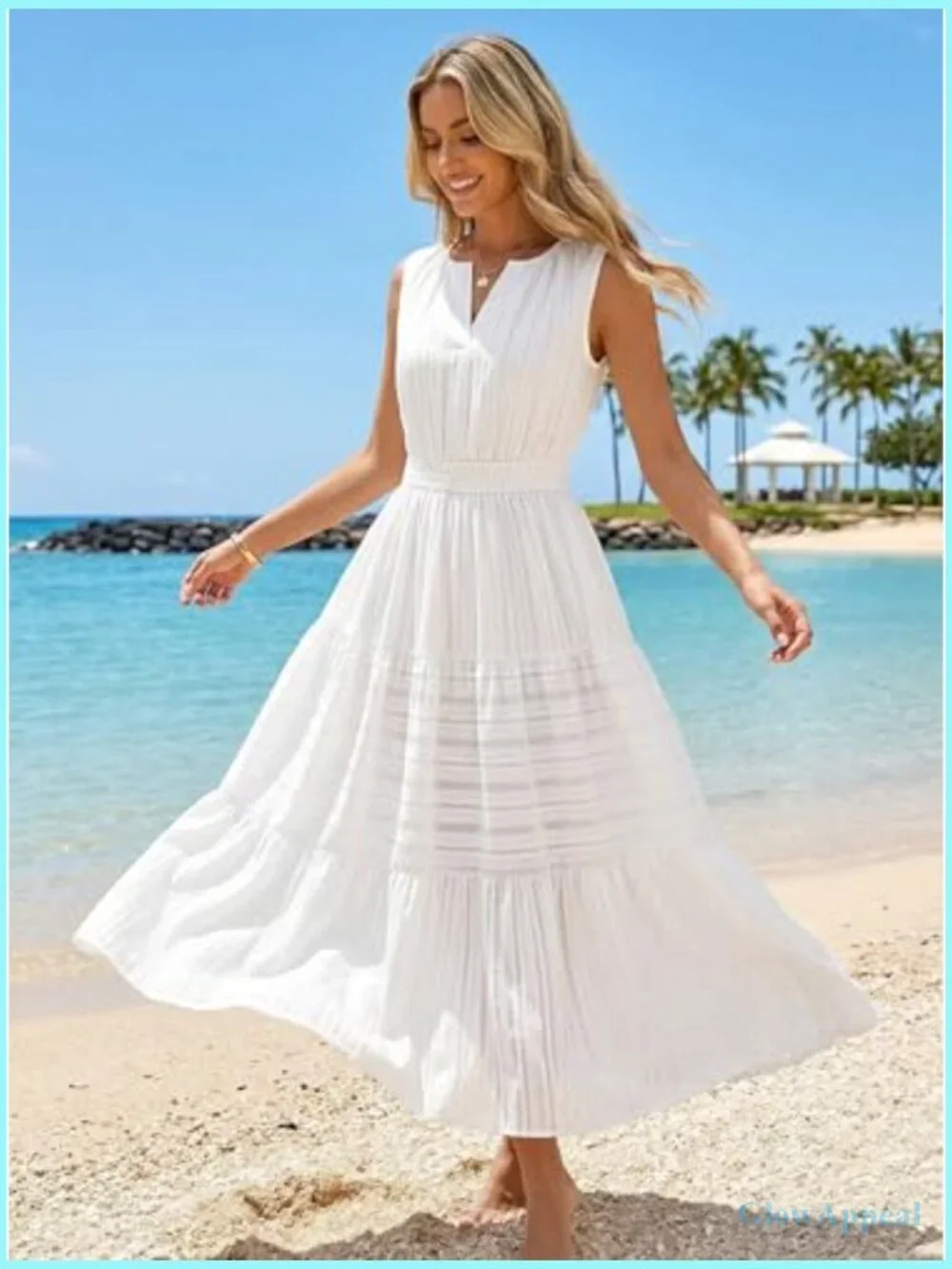Sleeveless V-Neck Midi Maxi Dresses with Pockets Flowy Boho Summer Vacation - Picture 4 of 7